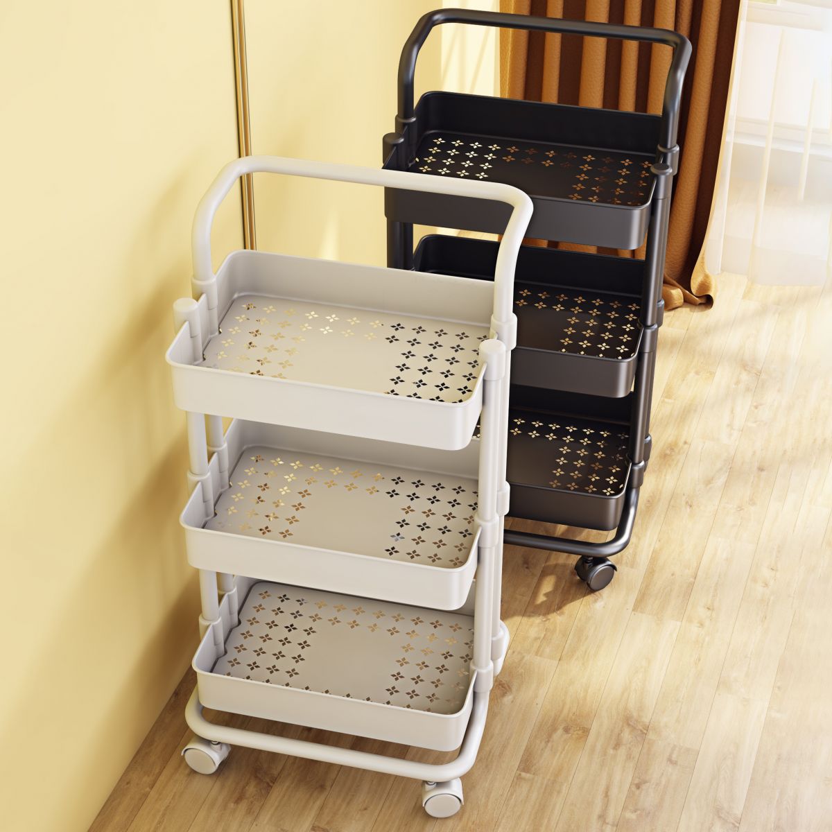 Movable Plastic Bookshelf Nordic Home Open Bookcase with Casters