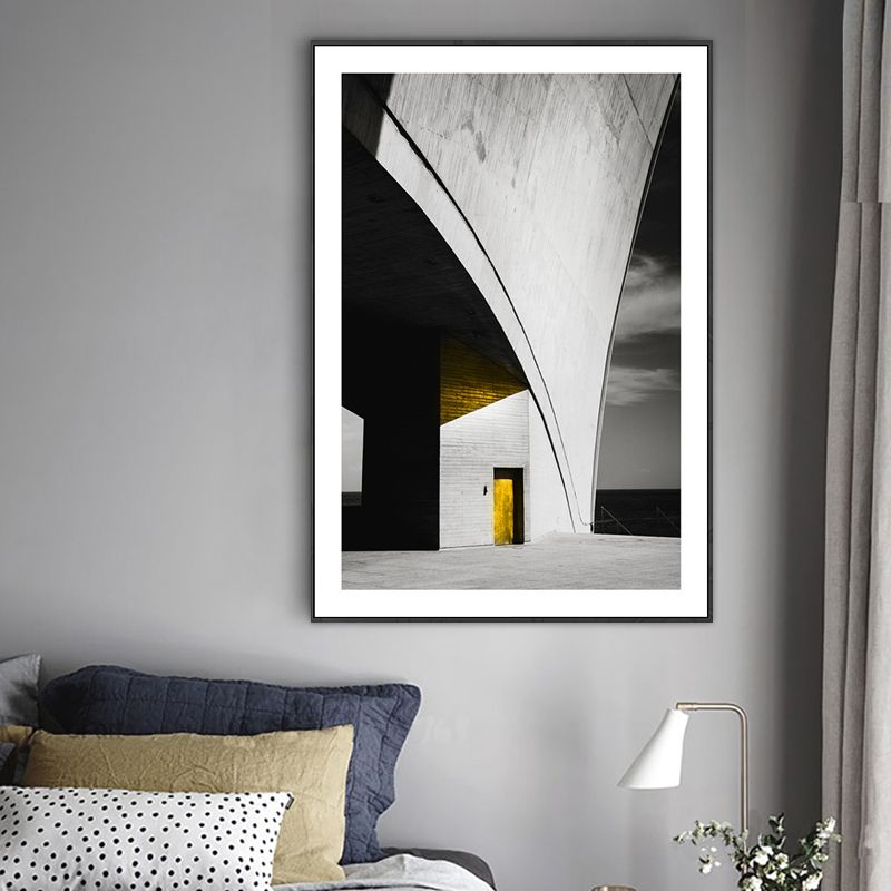 Novel Building Painting Gray Canvas Art Print Textured, Multiple Sizes Available