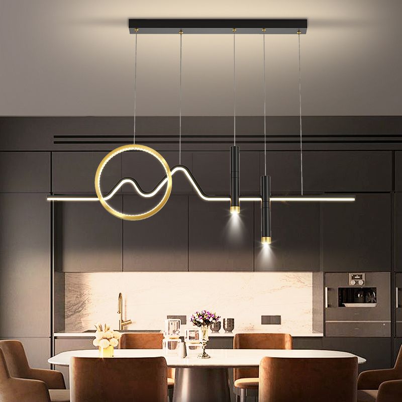 Metal Shaded Pendant Lighting Fixture Simplicity-Style LED Island Lighting Fixture in Black