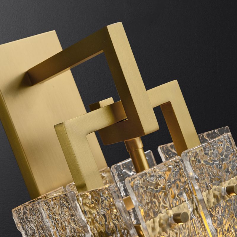 Modern Metal Wall Sconce Rectangle Shape Wall Light with Glass Shade for Bedroom