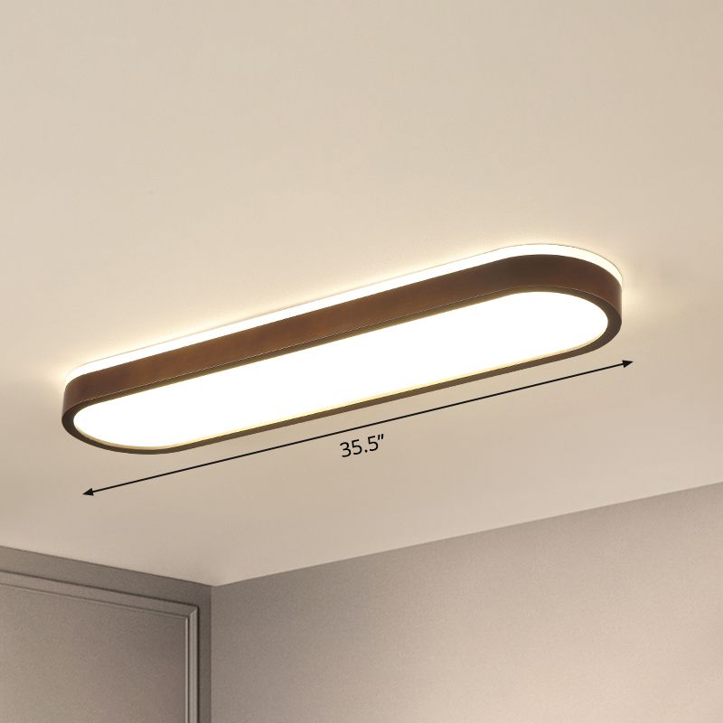 Oblong Surface Mounted Led Ceiling Light Simplicity Wooden Brown Flush Mount Light for Aisle