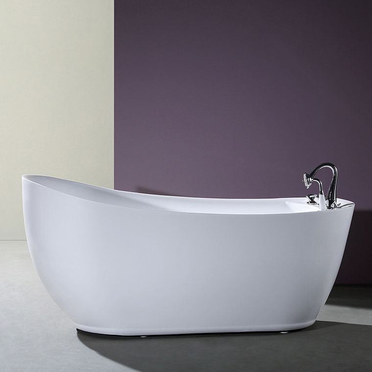 White Acrylic Oval Bathtub Soaking Freestanding Tub with Faucet