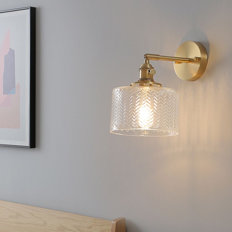 Brass Industrial Wall Light Adjustable Sconce Light for Bedroom Hotel in Glass Shade