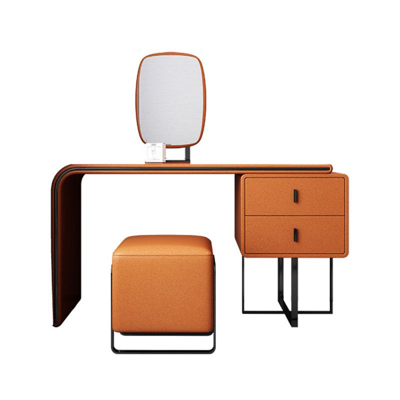 Glam Faux Leather Vanity Dressing Table 2-Drawer Makeup Vanity Desk