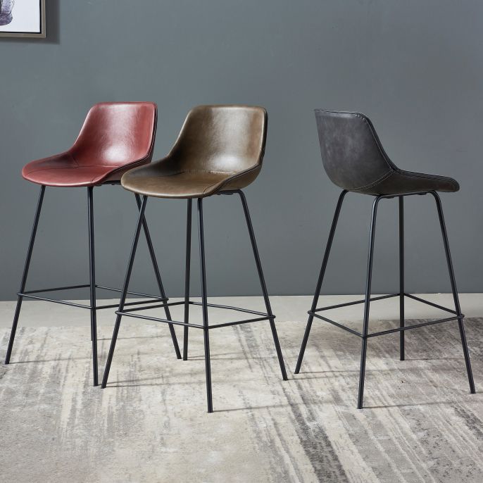 Contemporary Bar-stool PU Leather Counter Bar Stool for Kitchen with 4 Metal Legs