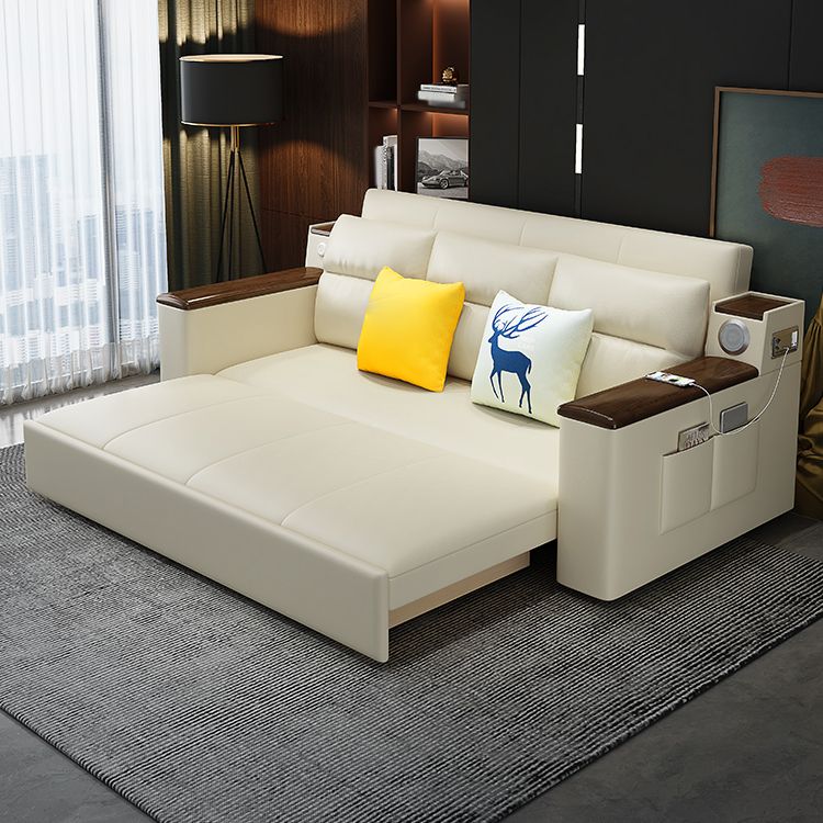 32.28" High Sofa Bed with Upholstered Foldable Faux leather Contemporary Mustard
