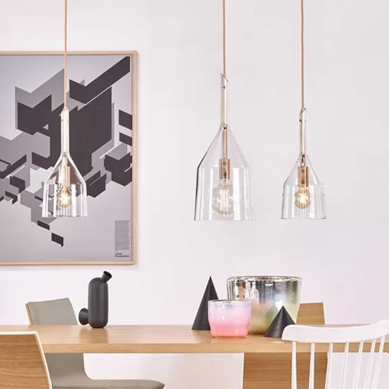 1 Head Kitchen Drop Pendant Simple Rose Gold Suspension Lamp with Bell Clear Glass Shade, 6"/7.5" Width