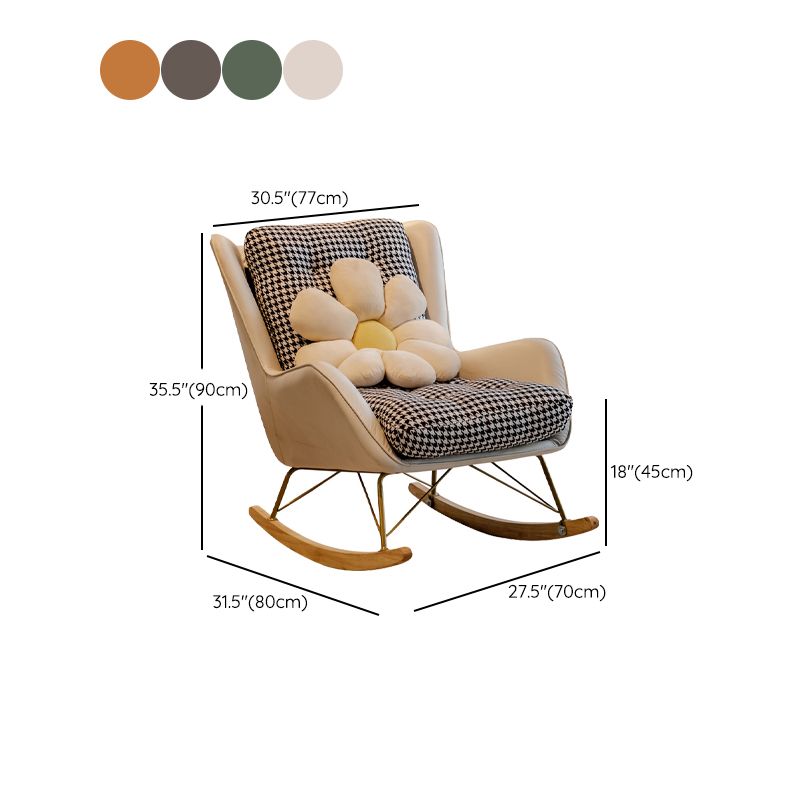 Contemporary Upholstered Rocker Chair Metal Frame Dirt Resistant Wingback Rocker Chair