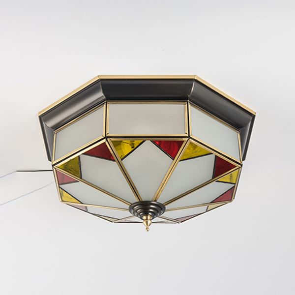 Living Room Colonial Style Ceiling Light Metal Glass Multi Head Overhead Lighting Fixture