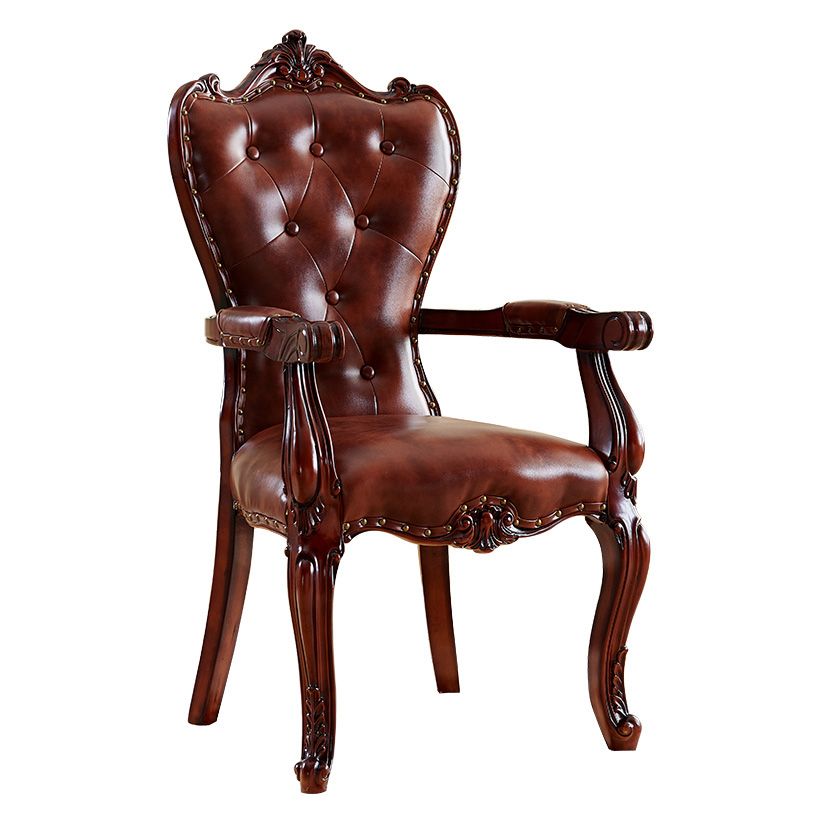Victorian Dining Arm Chair Solid Back Side Chair with Wood Legs for Home Use