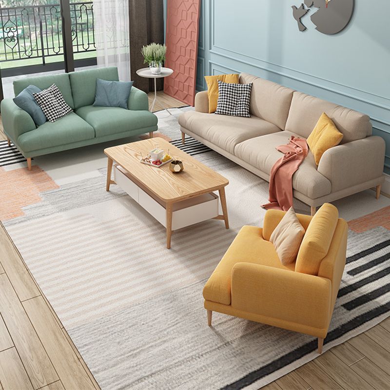 Recessed Arm Cushion Back Contemporary Cotton Living Room Sofa