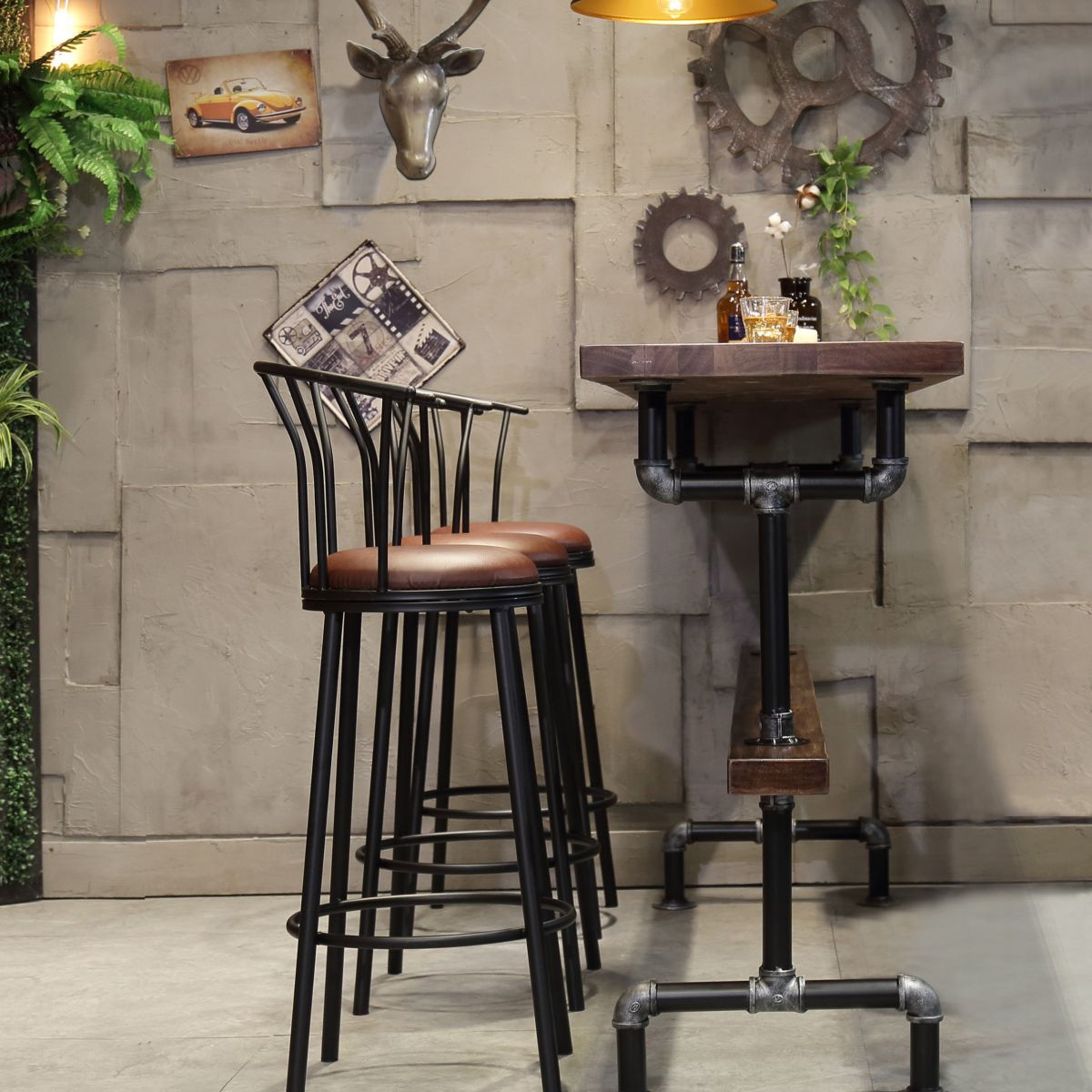 Industrial Style Rectangle Bar Table Solid Wood Milk Tea Shop Casual Bar Table