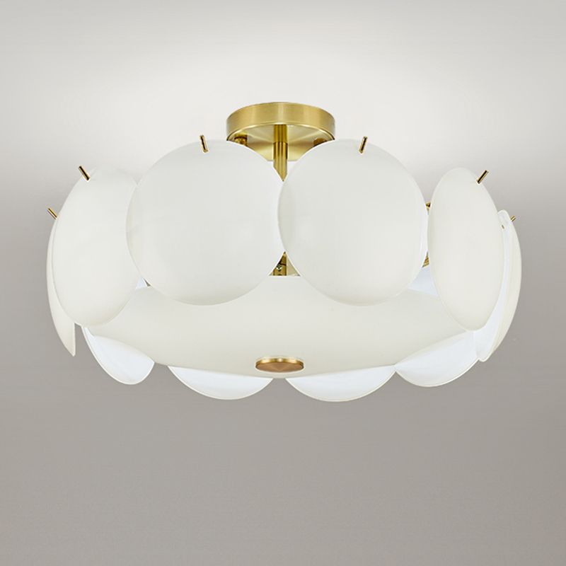 Modernism Semi Flush Mount White Glass Ceiling Light Fixture for Bedroom