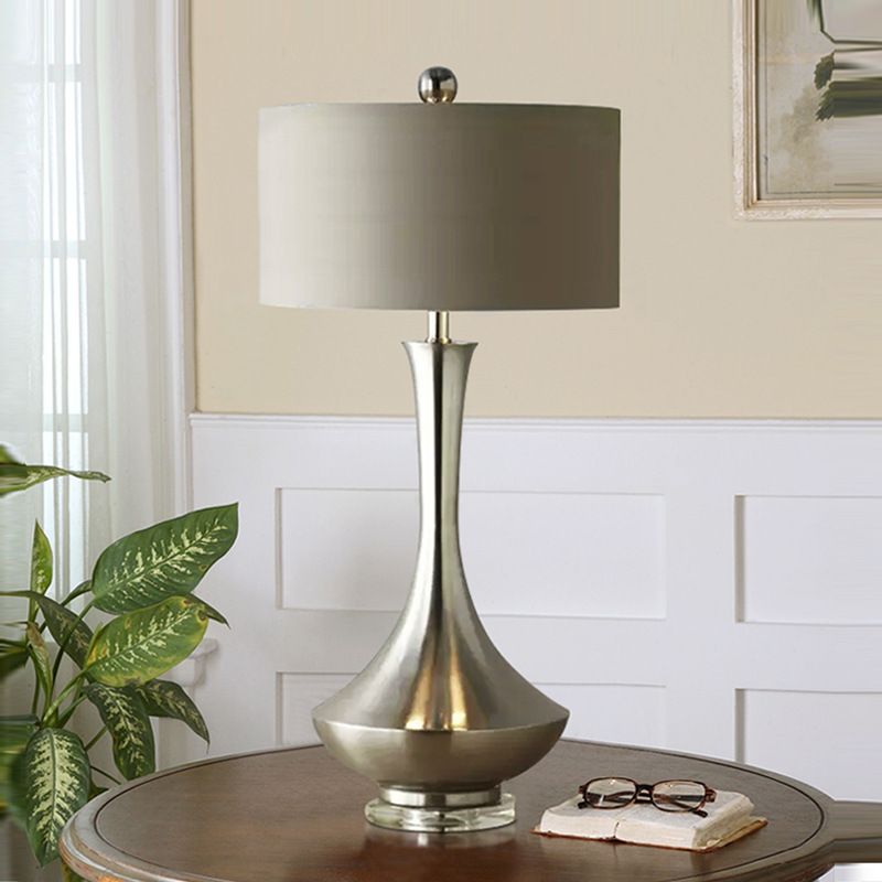 Grau/schwarzer Zylinderstudie Lampe Traditionelle Stoff 1 Kopflesebuchlicht mit Silber/Gold -Glas Basis