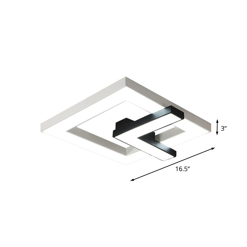 Iron Squared Clock Flush Beleuchtung Einfache Schwarz-und Weiß-LED Deckenbündige Halterung in Weiß/Warm Light, 16.5 "/20.5" W