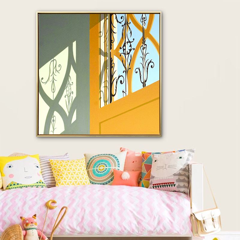 Yellow Door and Shadow Canvas Architecture Nordic Textured Wall Art Print for Home