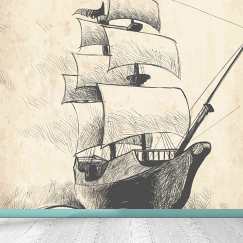 Modern Sailing Ship Mural Decal Pastel Color Guest Room Wall Art, Custom Printed