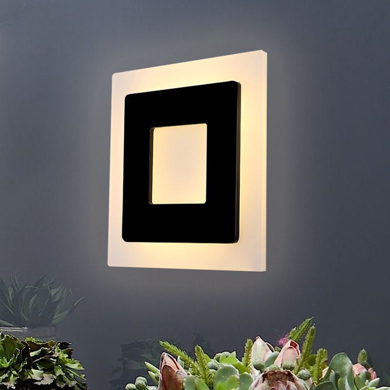 Acrylic Square Sconce Light Minimalist LED Black Wall Mount Lamp Fixture in White/Warm Light