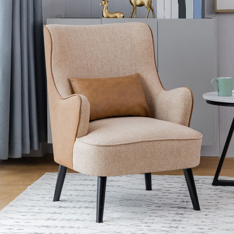 Sloped Arms Chair with Pillow Back and Basic Four Leg for Living Room