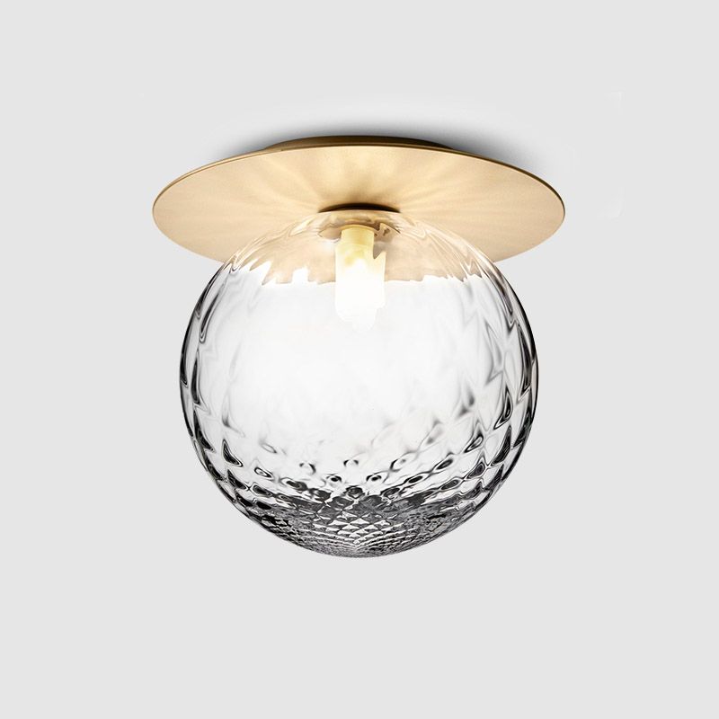 Lámpara de techo de cristal Globe, montaje empotrado de hierro forjado de estilo moderno y conciso para pasillo
