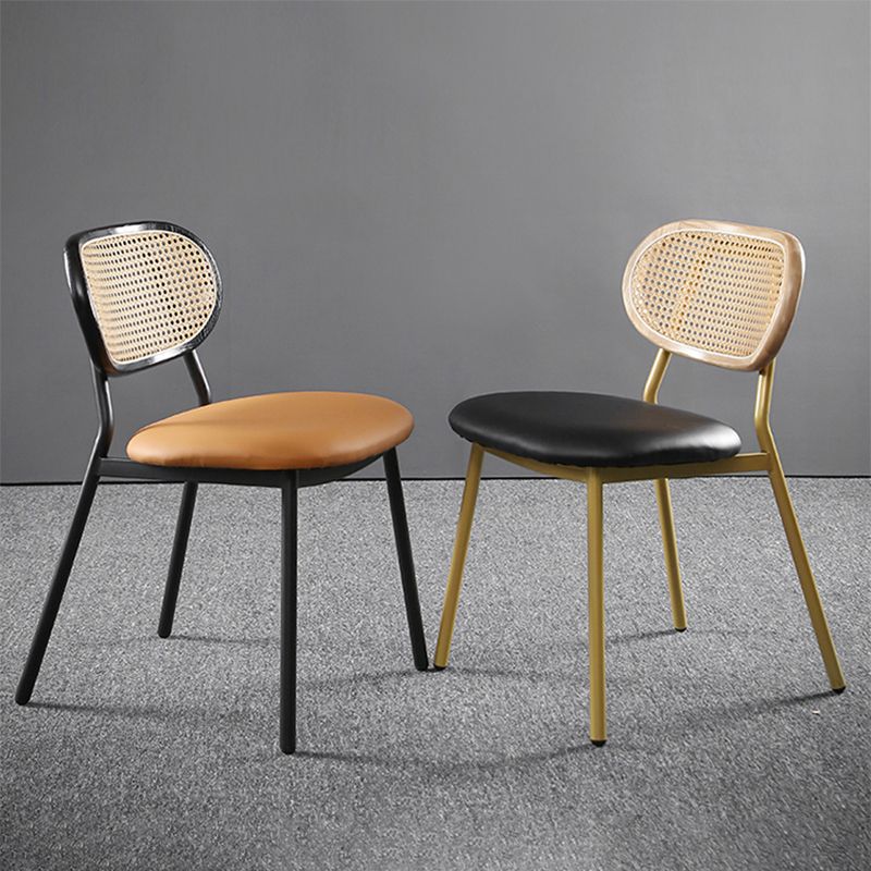 Glam Style PU Leather Chair Cane Back Armless Dining Chair for Indoor