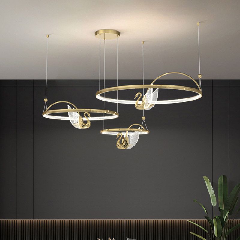 Gold Swan Suspension Light Minimalist Metal LED Chandelier for Living Room