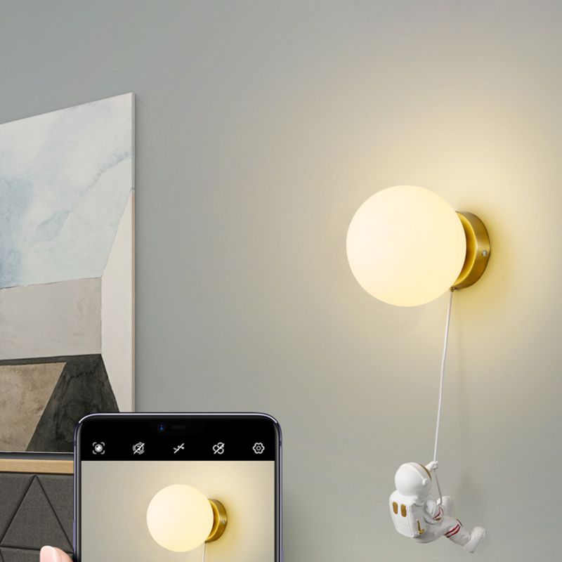 Ball Shade 1 - Light Wall Light Kids Style Iron and Glass Wall Fixture with Resin Accents