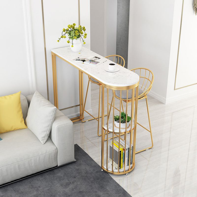 Glam Style Gold Iron Bar Table 41.3"H Marble White Top Bistro Table for Living Room