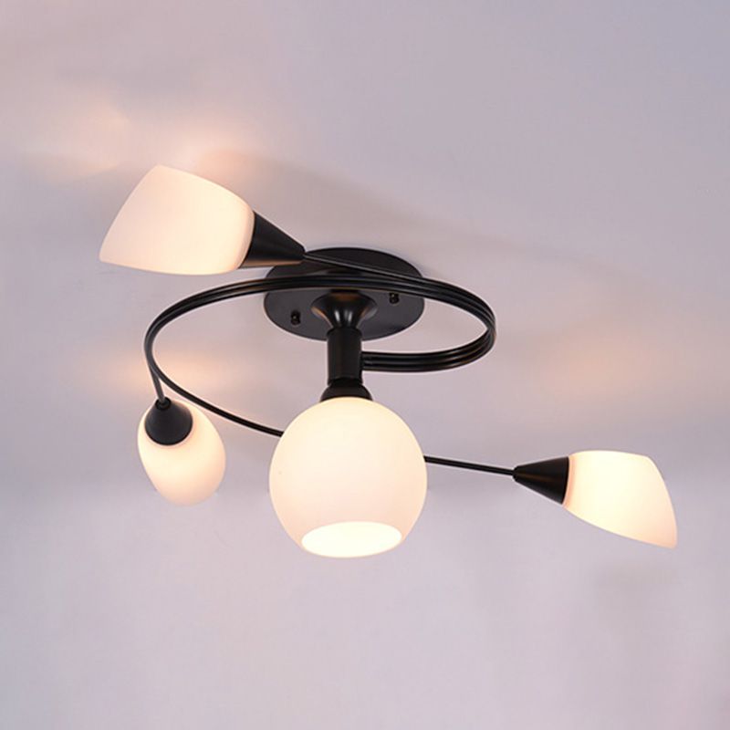 Twirled Glass Semi Flush Mount Black Traditional Multi Lights Ceiling Light for Living Room