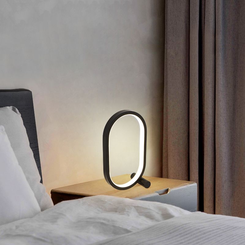 1 Light Oval Nightstand Lamp Contemporary Metal Nightstand Lamps for Bedroom