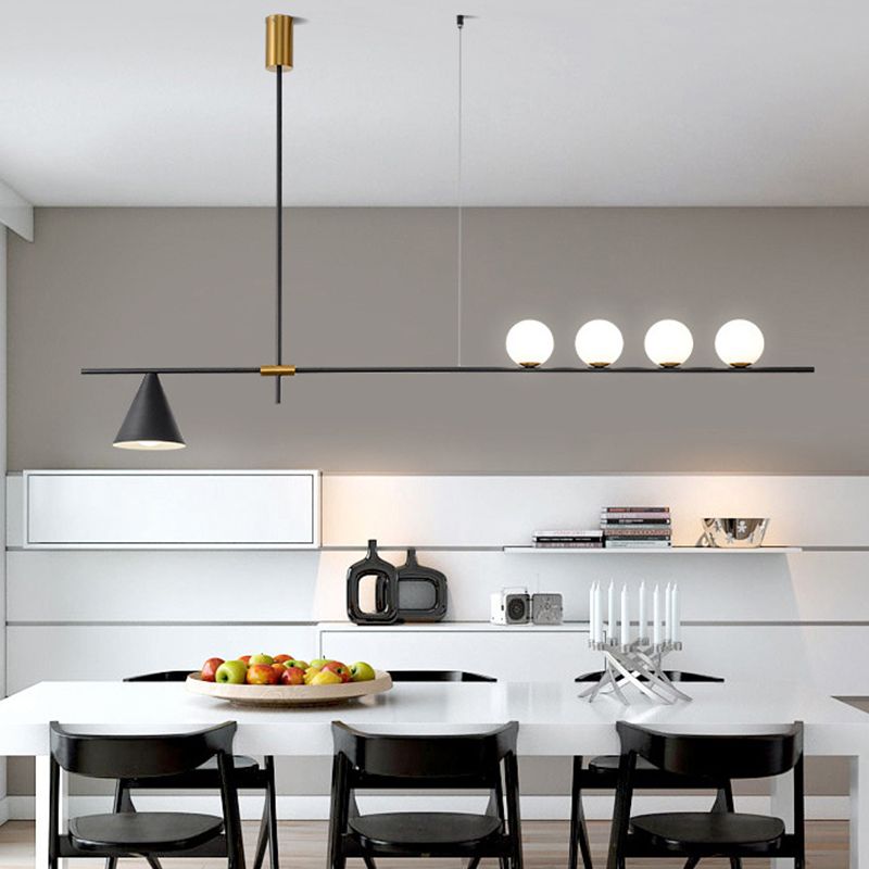 Multi - Light Kitchen Island Fixture Modern Iron and Glass Ceiling Pendant in Black / Gold