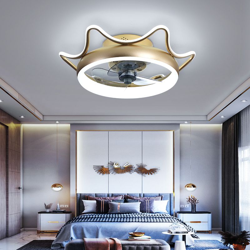 Crown Shaped Metal Flush Mount Fan Lamp Childrens LED Semi Flush Light for Bedroom