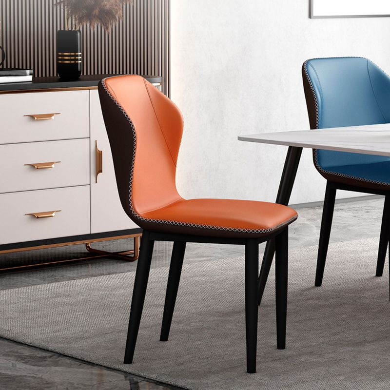 Silla de comedor sin brazos con respaldo industrial, sillas de comedor de piel sintética para uso doméstico