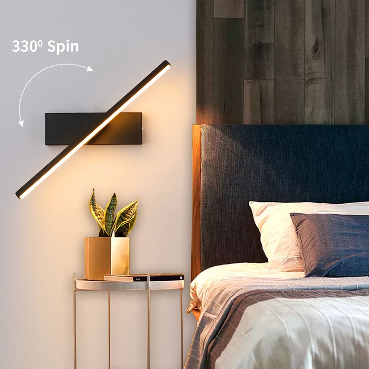 Lámpara de pared de minimalismo contemporáneo 330 ° Luz de línea LED de aluminio rotativo para dormitorio