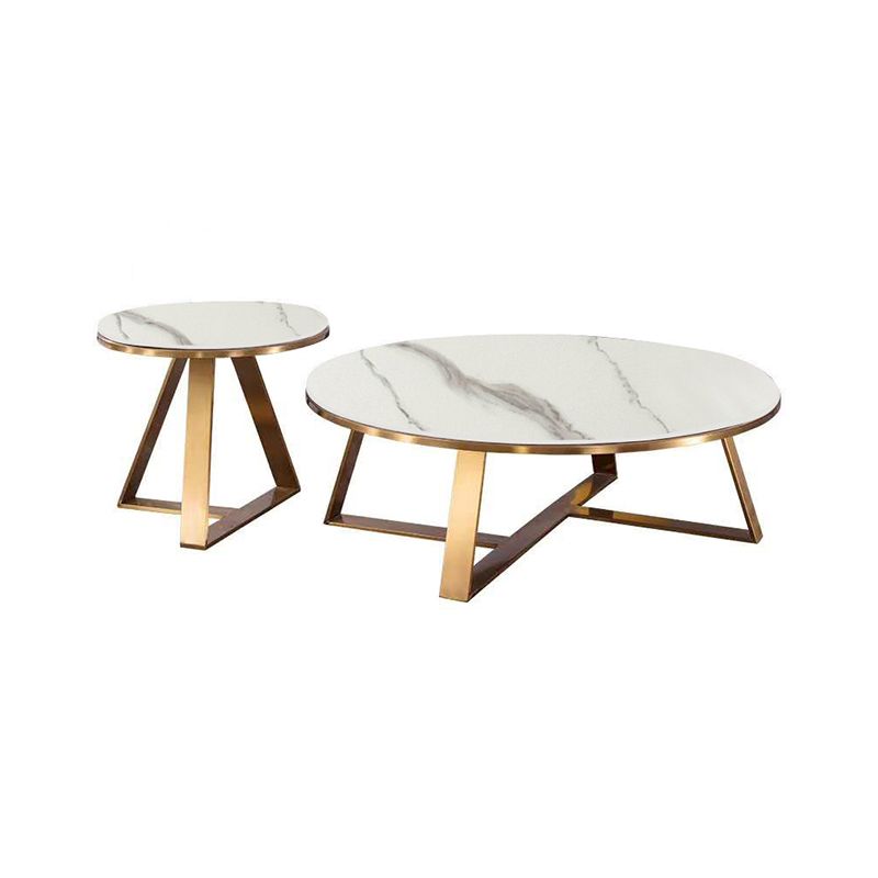 Luxurious Coffee Table Metal Cross Legs Cocktail Table in Gold