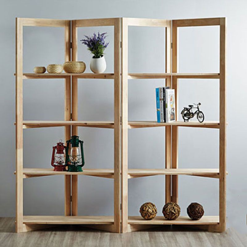 Open Back Folding Bookshelf Wood Contemporary Bookcase for Home