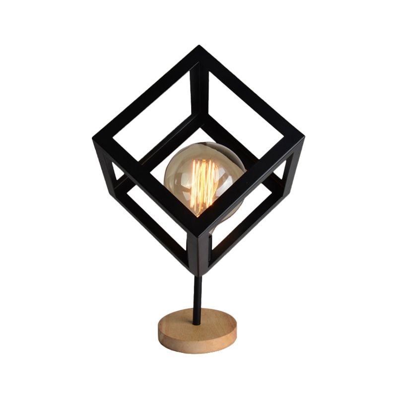 1 Light Table Lamp Industrial Style Frame Squared Metallic Table Light in Black/White for Living Room