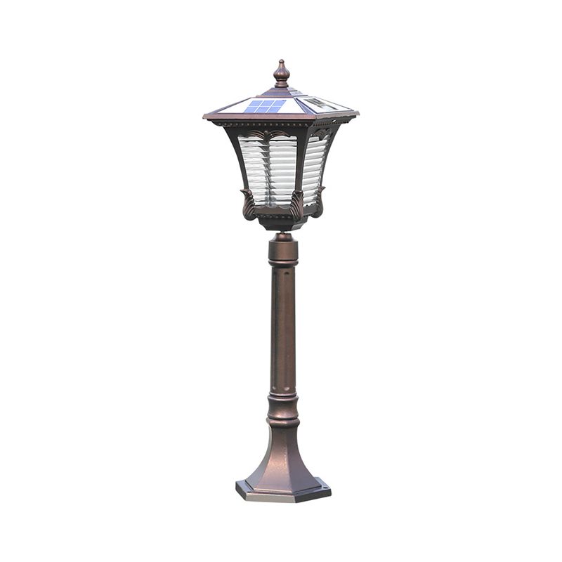 Flared Square Ribbed Glass LED Path Light Vintage Courtyard Solar Landscape Lighting in Coffee