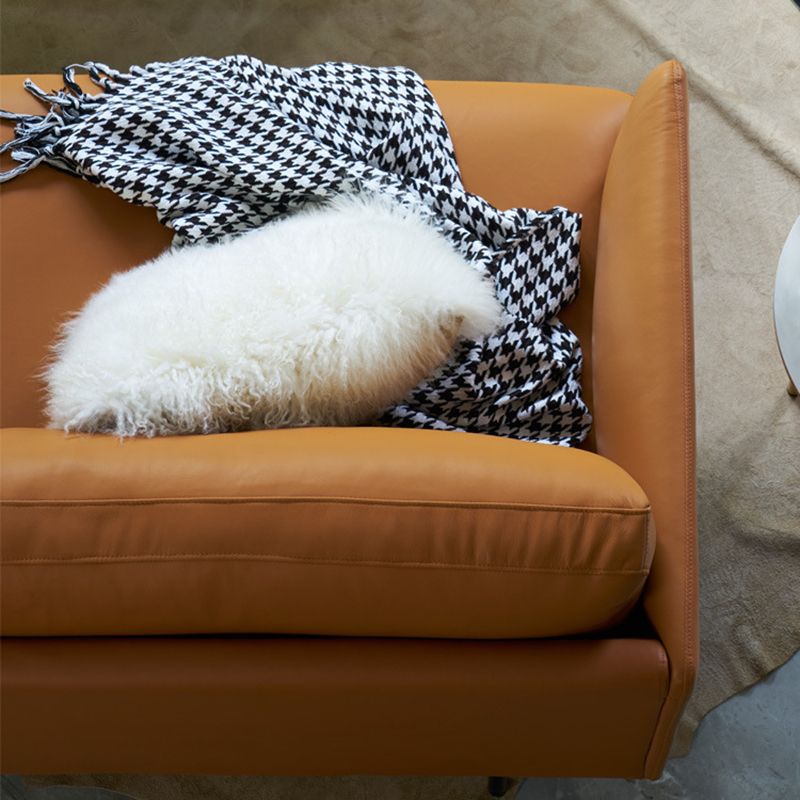 Modern Style Square Armrest Sponge Seat Filled with Leather & Leather Orange Sofa