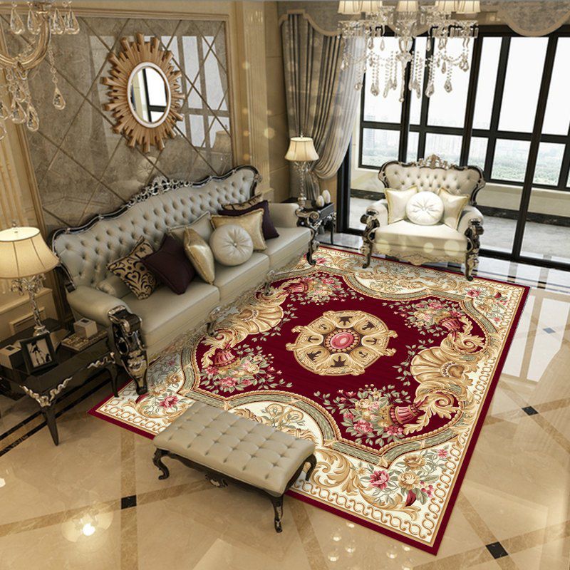 Red Graphic Rug Blending Contemporary Rug Washable Rug for Living Room