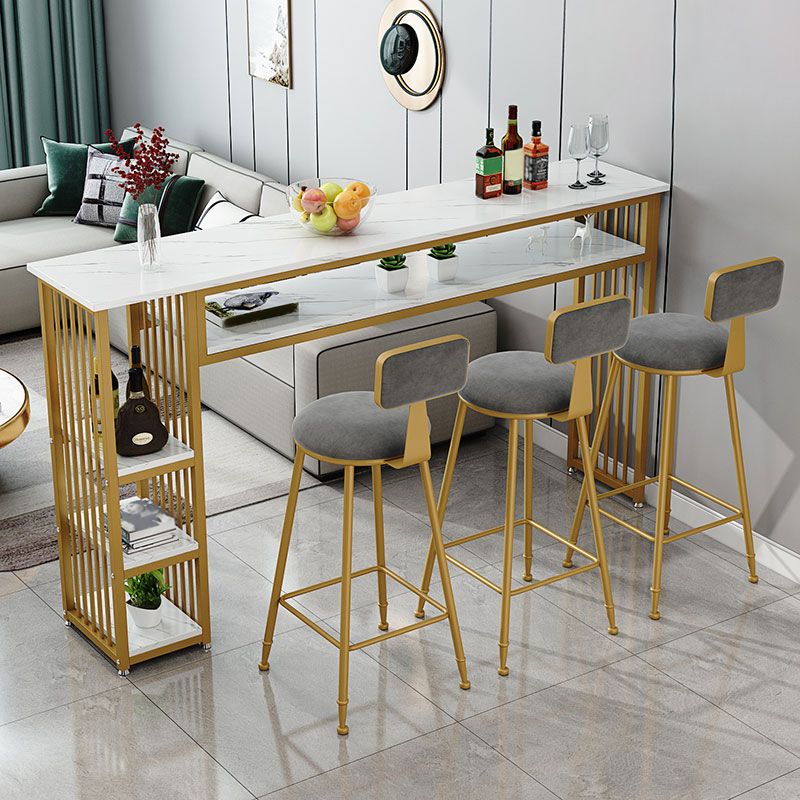 Glam Indoor Bar Dining Table Marble Rectangle Bar Stool Table