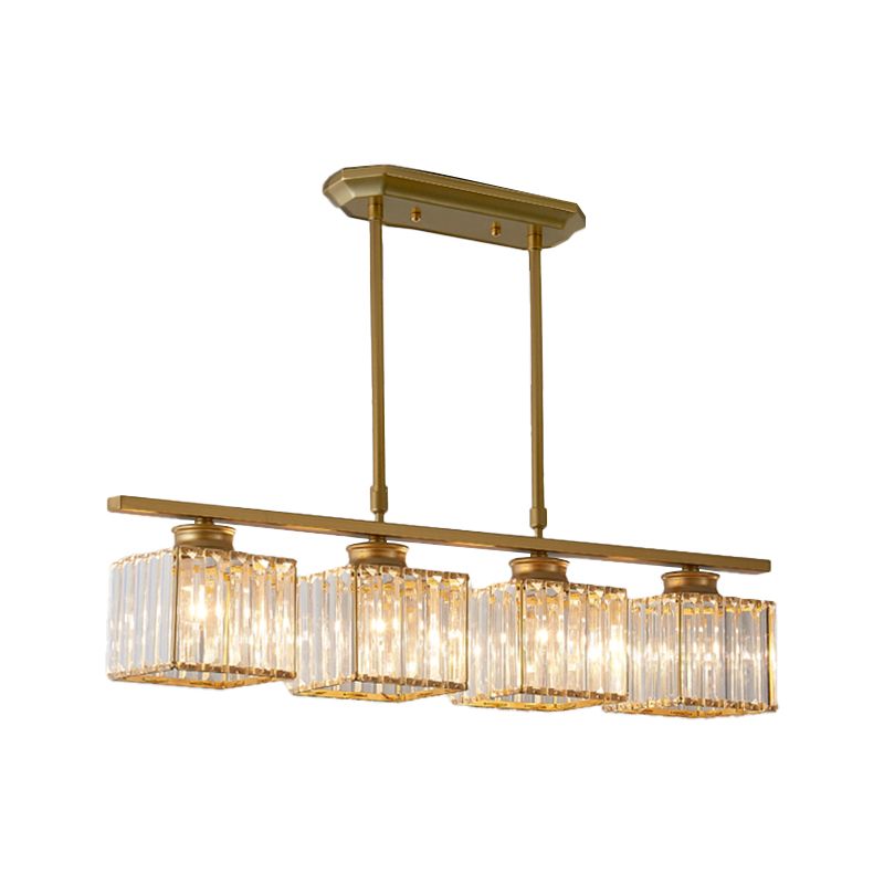 Post-Modern Island Light Fixture Gold Hanging Light with Crystal Shade for Dining Table