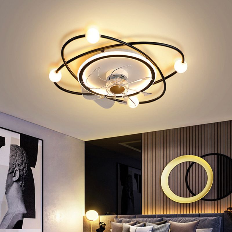 Modern Stylish Round Fan Light Fixture Acrylic Bedroom LED Semi Flush Mount Lamp
