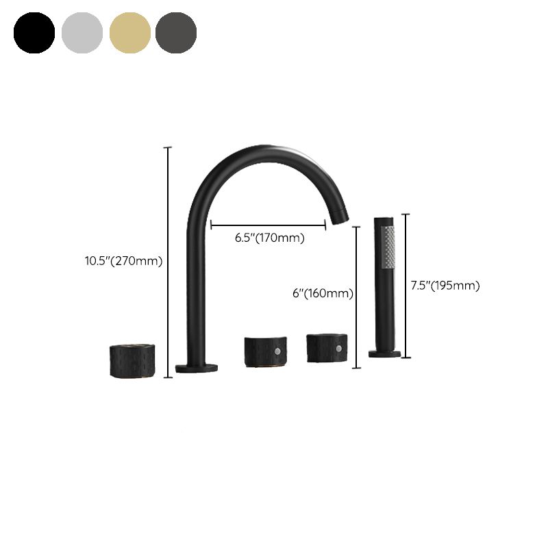 Modern Deck Mounted Metal Tub Filler Three Handles High Arch Faucet