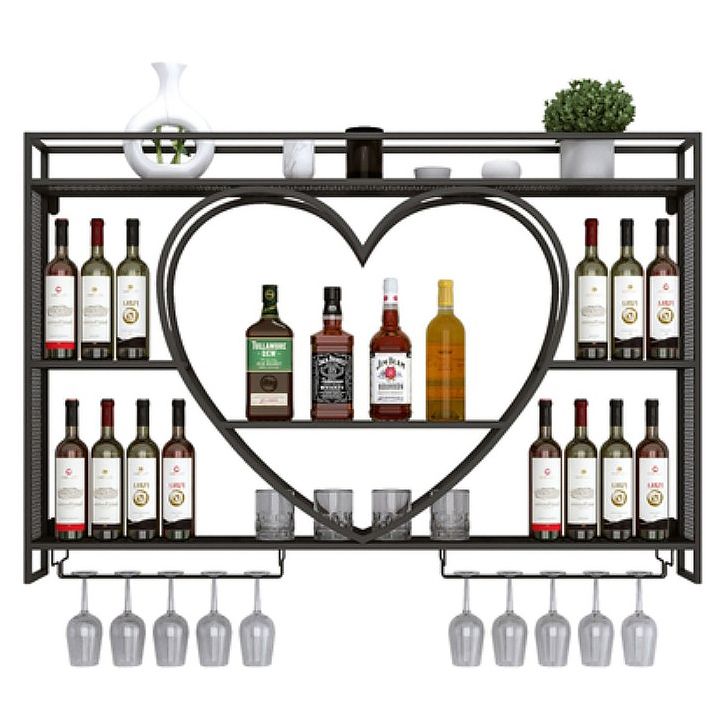 Modern Wall Mounted Wine Rack Metal Wine Bottle & Glass Rack without Light