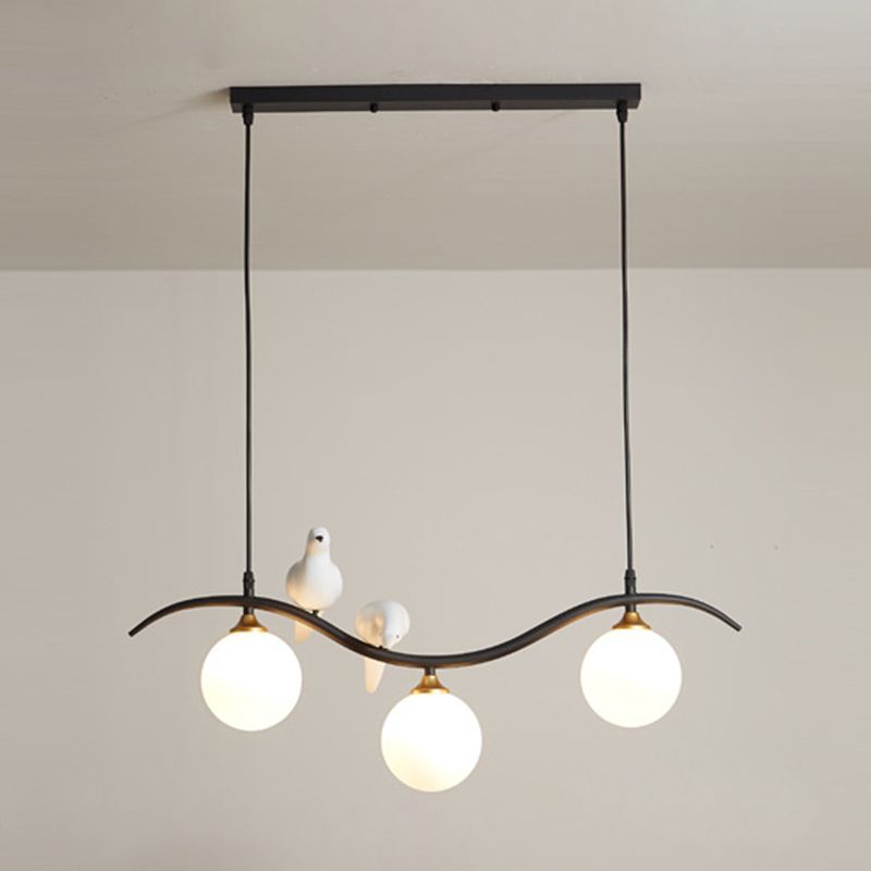 Branch and Bird Island Light Minimalist Metal Diner Pendente soffitto con sfera Opal Glass Shade