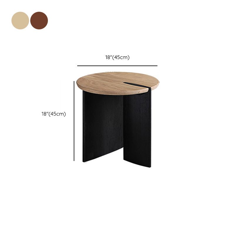 Scandinavian Pine Wood Cocktail Table with Round Top and Black Base