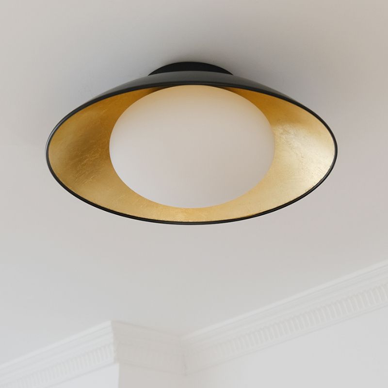 Dome Shape Glass Flush Light Modern Style 1 Light Flush Mount Ceiling Lights in Black