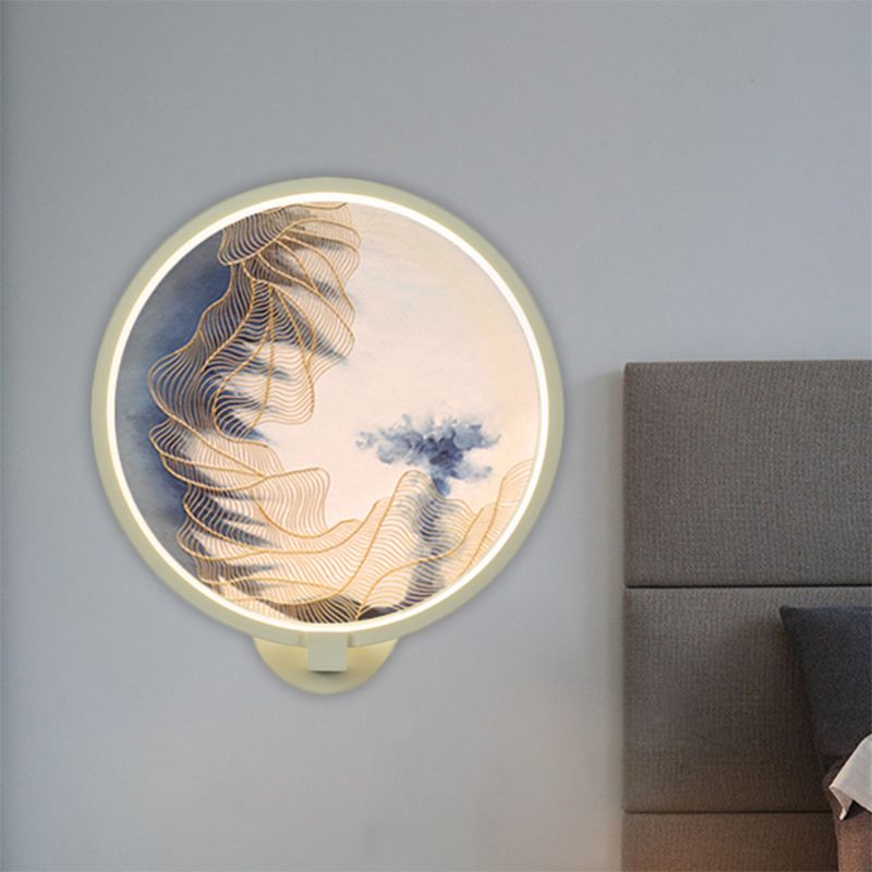 Rounded Acrylic Mountain Wall Lighting Chinese LED White Wall Mural Lamp for Living Room
