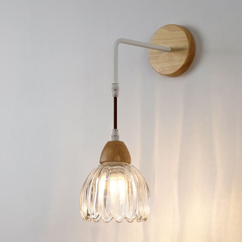 Bowl Shape Wood Vanity Lamp Modern Style 1 Light Vanity Light Fixture in Brown